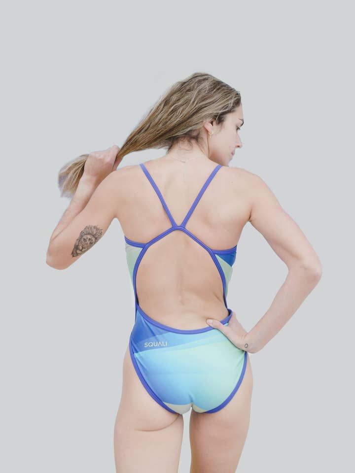 Wave Gradient Thin Strap Swimsuit Sky Blue for wholesale by Squali