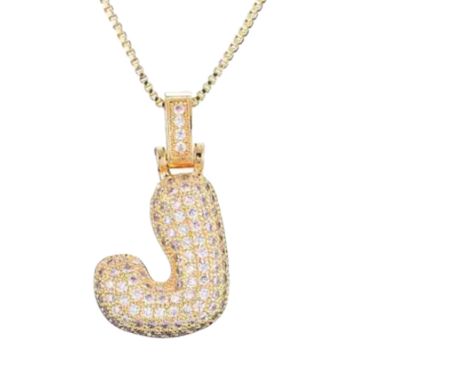 Ouro amarelo Pavé Bubble Letter Iniciais Colar em Aço Ouro 14K para venda a revendedores na Faire11