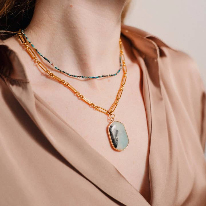 Collar de piedras preciosas, collar de cristal en capas for wholesale by PHOEBE´S