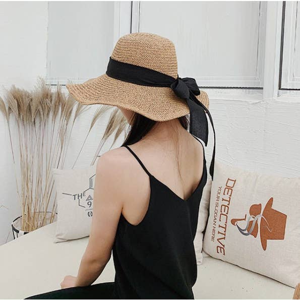 Chapéu de verão, chapéu de sol, chapéu de praia com fita preta, chapéu de sol, chapéu de verão com fita, proteção Uv, Fashion Sun hat.Presente por atacado de FanakoStudioNYC