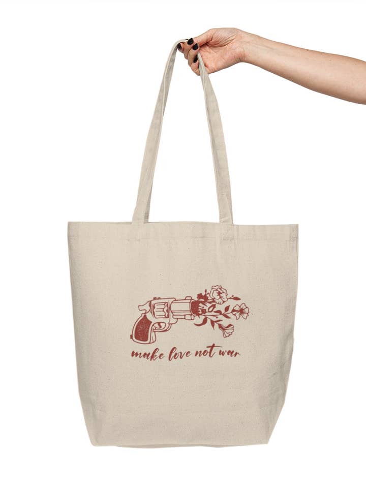 Make Love Not War Tote Bag for wholesale by Cedar and Saltwater Co
