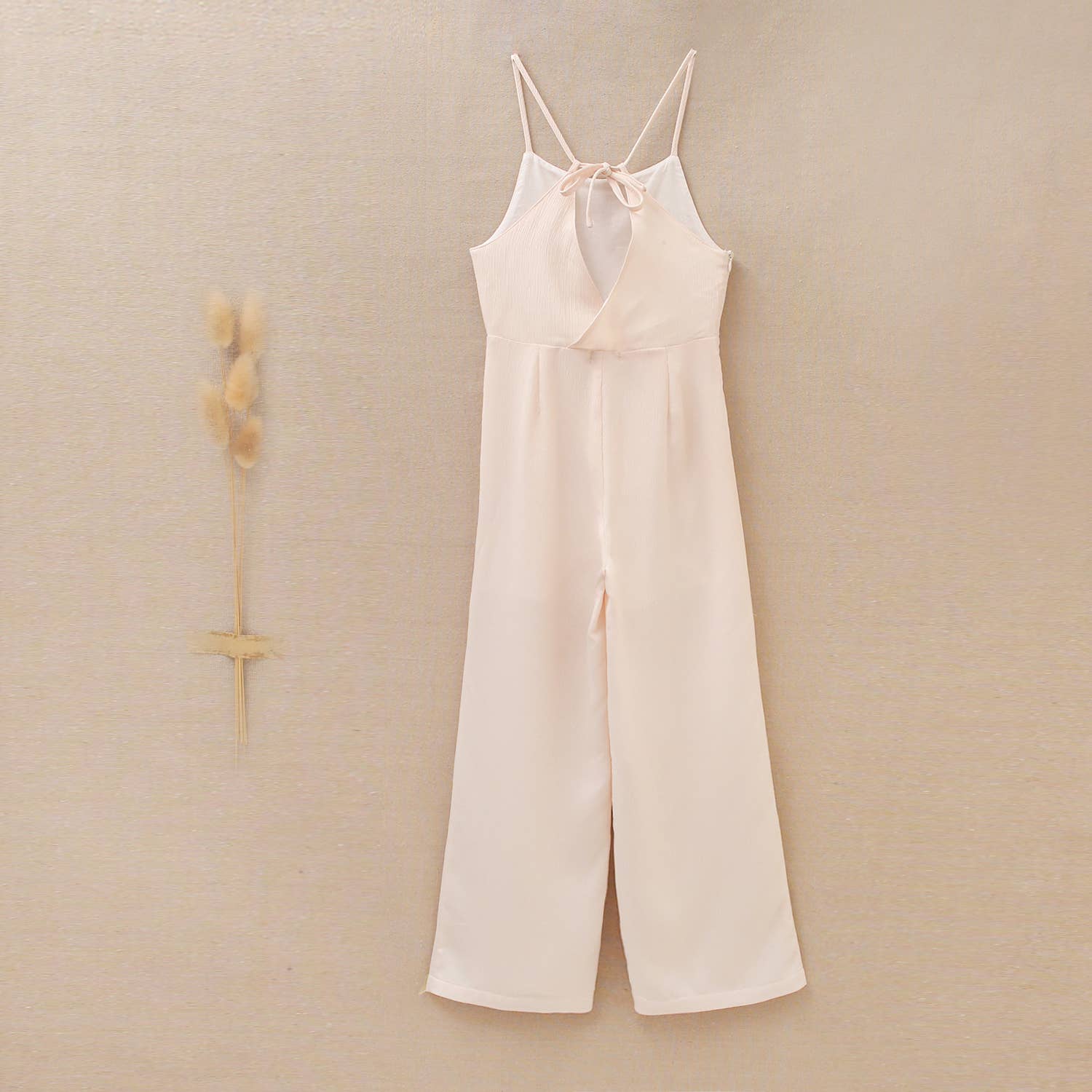 Beige Plain Chiffon Long Strappy Girl's Jumpsuit for wholesale on Faire7
