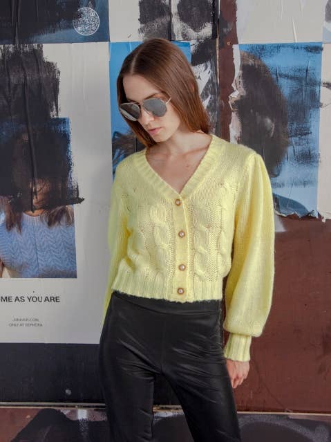 Yellow Button-Front Chunky Cardigan for wholesale by KTNN Studio Inc.