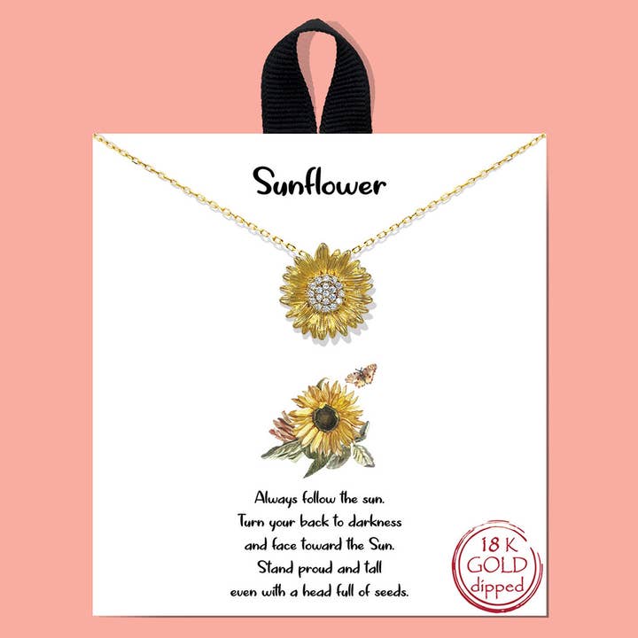 Fashion City - Wholesale Pendant/charm necklace - CZ Gold-Dipped Sunflower Charm Necklace