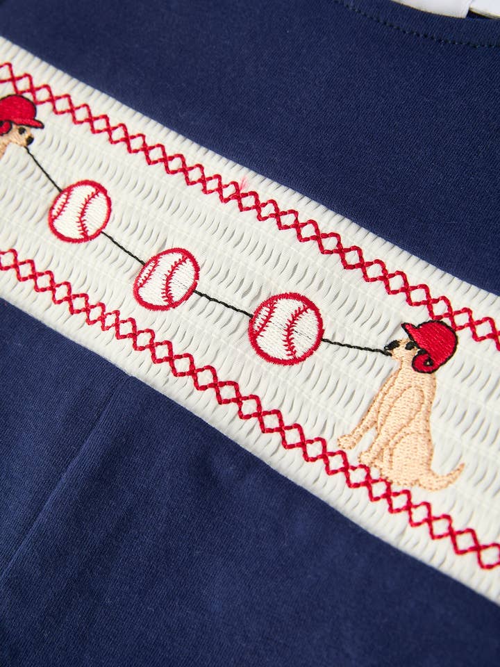 Rylee Faith Designs - Wholesale Jumpsuit - Baby - Baby Boys Romper – Dog Baseball Smocking Embroidery Outfit3