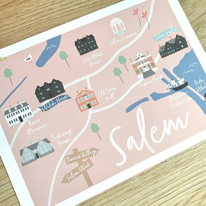 Keegsie Designs - Wholesale Art Print - Salem Massachusetts Map Art Print (5x7)1