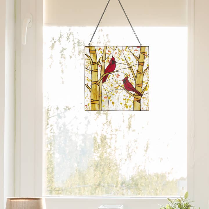 River of Goods - Wholesale Suncatcher - 14"H Eden Red Cardinals in Autumn Stained Glass Window Panel5