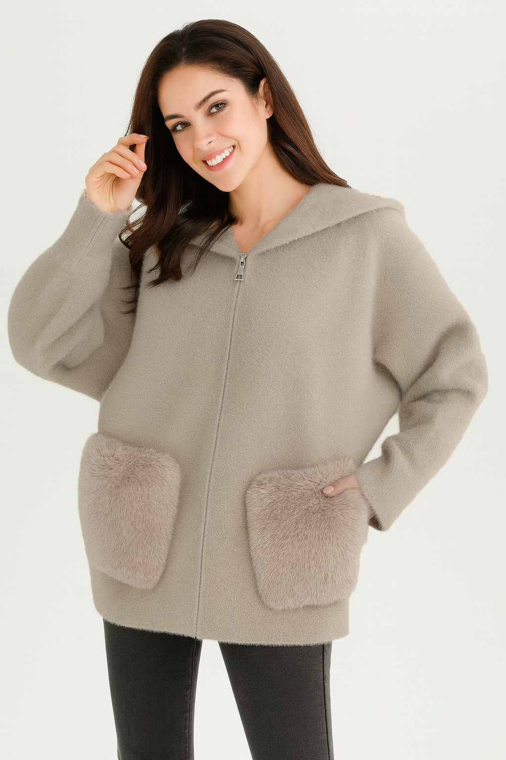 Lucy Sparks – wholesale Jacket – Women's – PREMIUM FLUFFY SUPER SOFT ZIP UP JACKET WITH HOOD 3