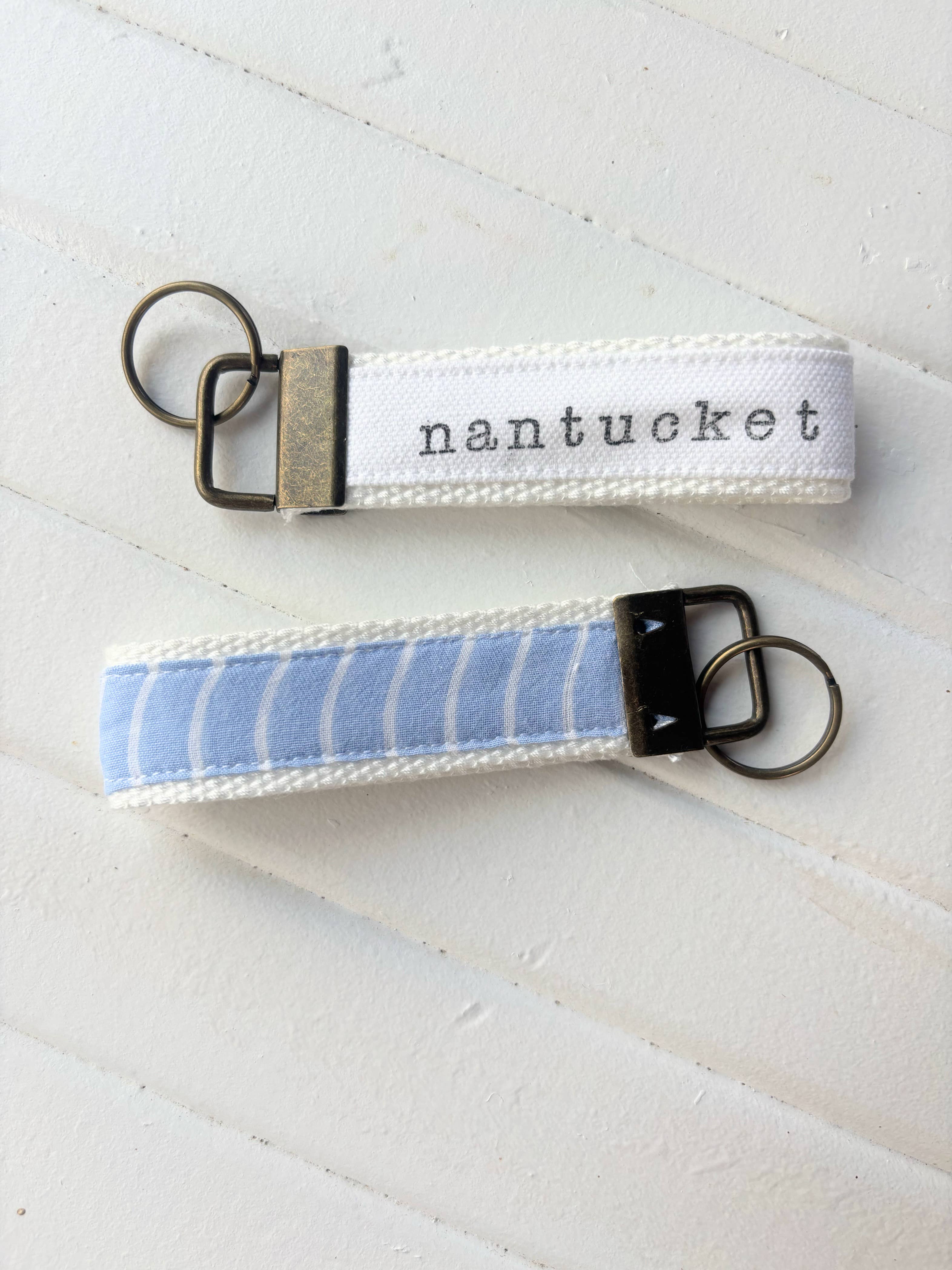 Seagate Studio - Wholesale Keychain - Unisex - Custom Town Name Coastal Stripes Upcycled Fabric Key Fobs2