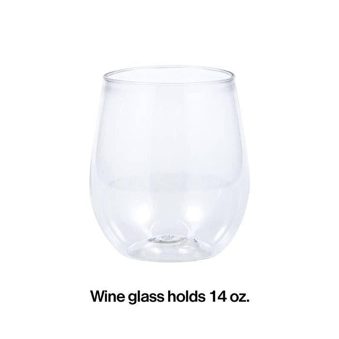 Bulk Party Decor - Wholesale Wine Glass - Clear 14 oz Plastic Stemless Wine Glasses, 4/Pkg