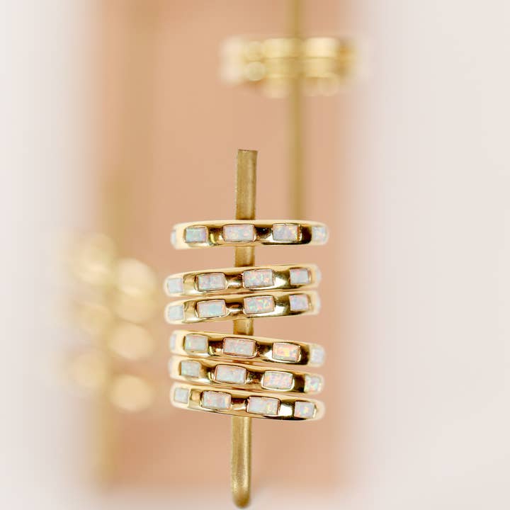 JaxKelly - Wholesale Multi-Stone Ring - Gold Rings - White Opal Inset Baguette
