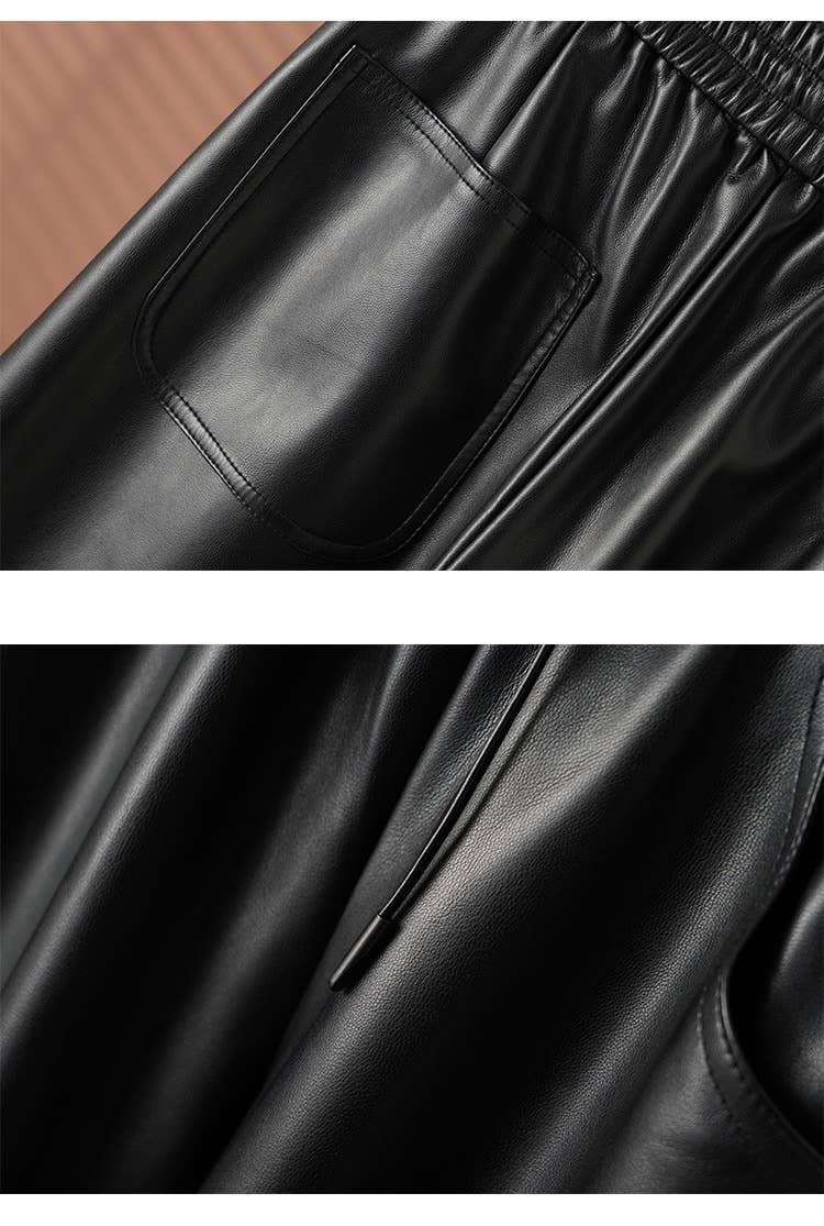 Schwarz PT29Y Herbst High-Waist PU-Leder Weitbein-Hose für Damen für den Großhandel auf Faire3