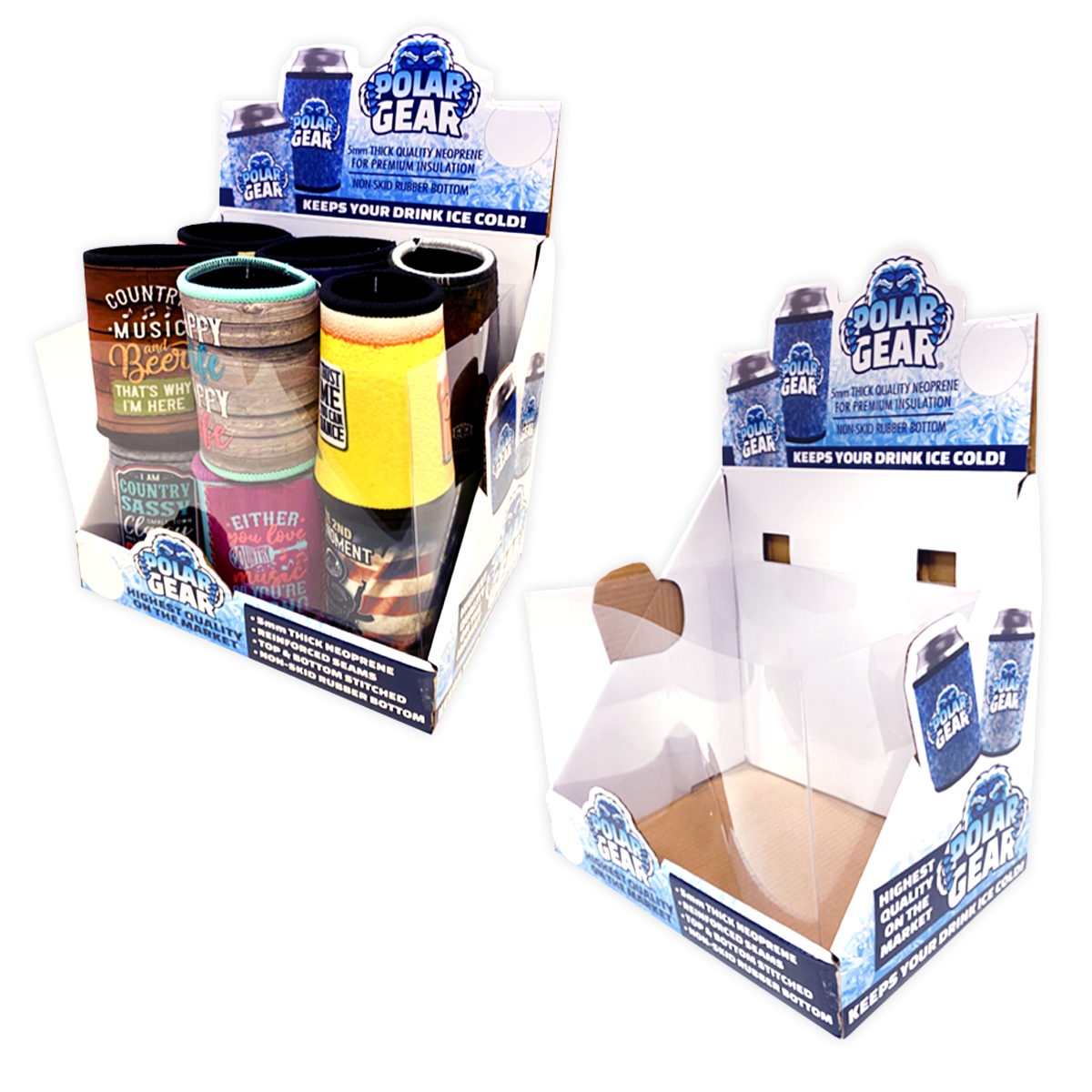 Novelty Brands - Wholesale Drink Huggers & Koozies - Polar Gear Neoprene Can Coozie Assortment - 12/Display1