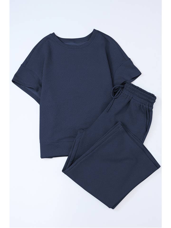 Aapparella - Wholesale Lounge Set - Women's - Women Multi-colored Textured T Shirt and Pants Set | S-2XL31