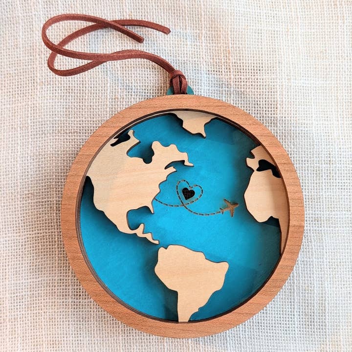 Travel Ornament - Globe, Plane - Wayfarer Christmas Ornament Souvenir for wholesale by Foxwood Gifts Canada