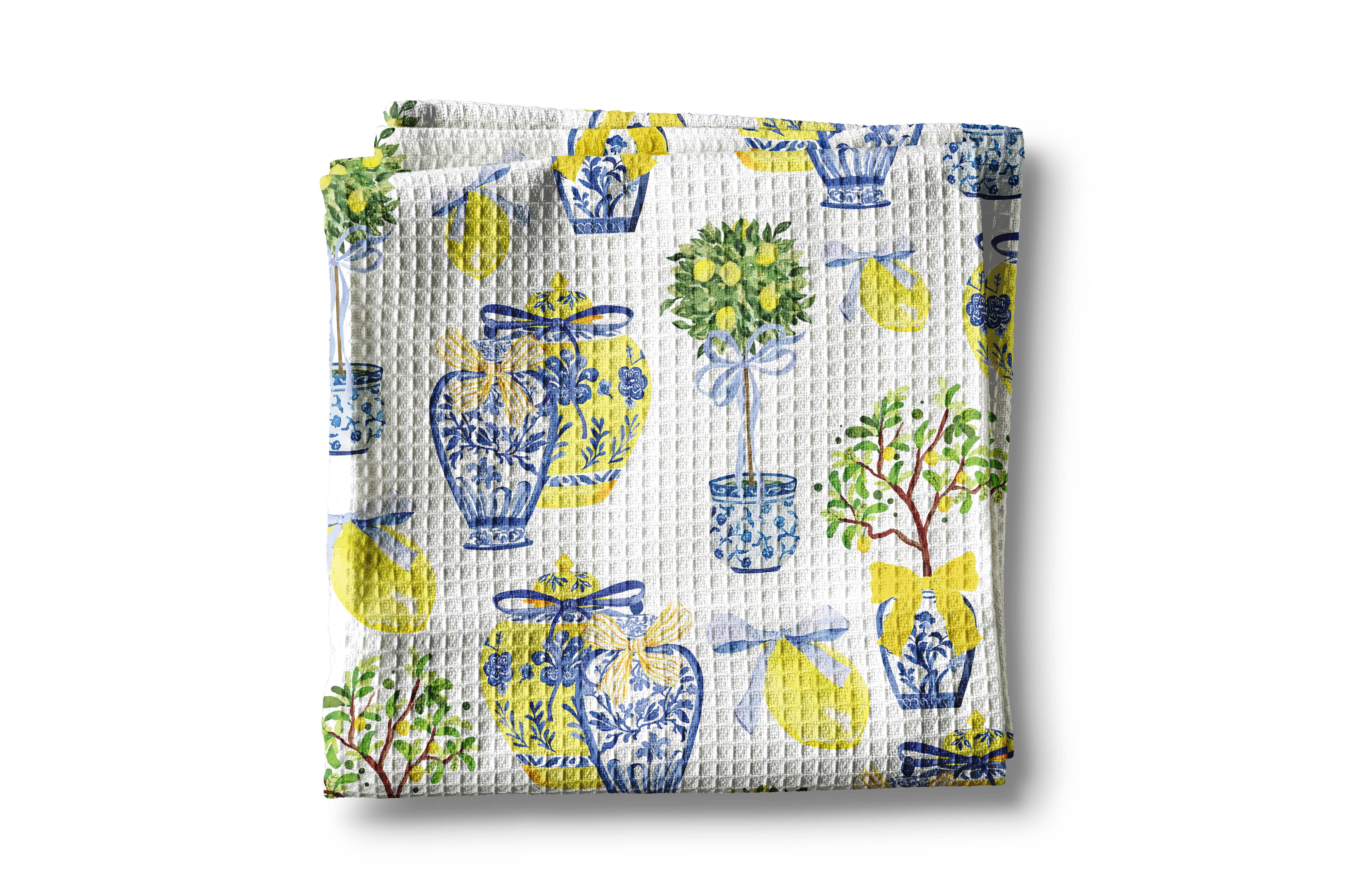 Canary Road - Wholesale Tea Towel - Lemon Chinoiserie Citrus Summer Fruit Kitchen Towel Waffle