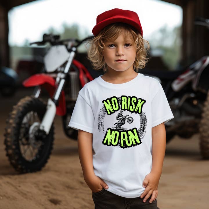 Toddler & Baby's No Risk No Fun White T-Shirt for wholesale by Rufflеѕ & Bоwtіеѕ - Affordable Boys & Girls Clothing