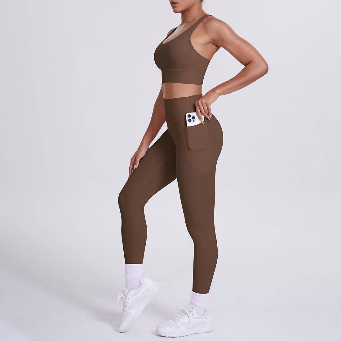 Sodalemon - Venta al por mayor Conjunto de ropa deportiva - Mujer - Conjunto de Yoga para Mujeres: Leggings de Cintura Alta con Bolsillo + Sujetador Deportivo2