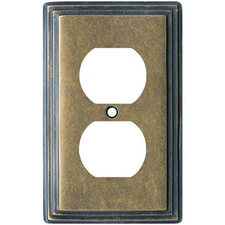 Switch Hits - Wholesale Light Switch Cover/Plate - Art Deco Step 1 Gang Duplex Outlet Covers, Antique Brass