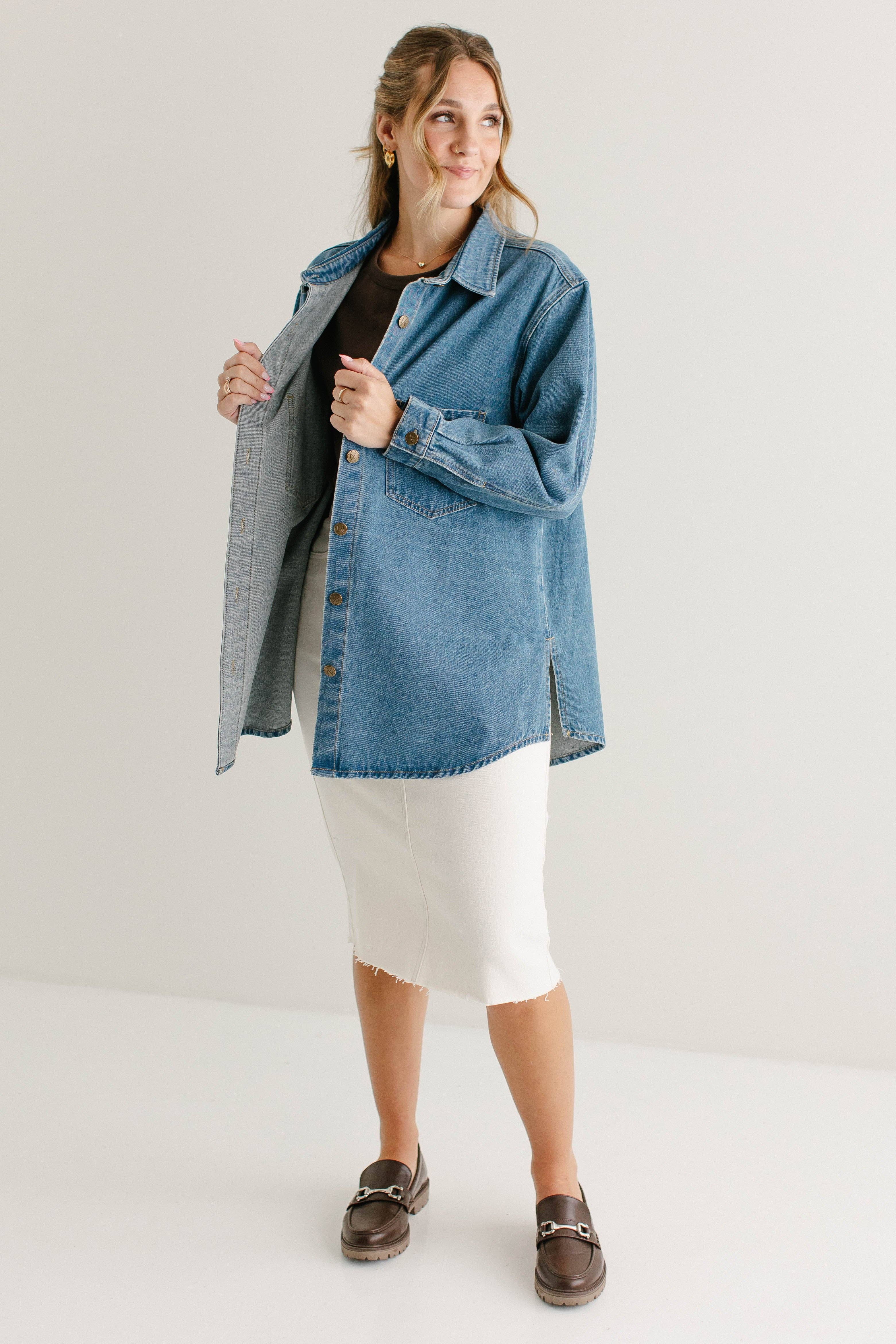 Medium Wash 'Kerry' Cotton Denim Overshirt for wholesale on Faire3