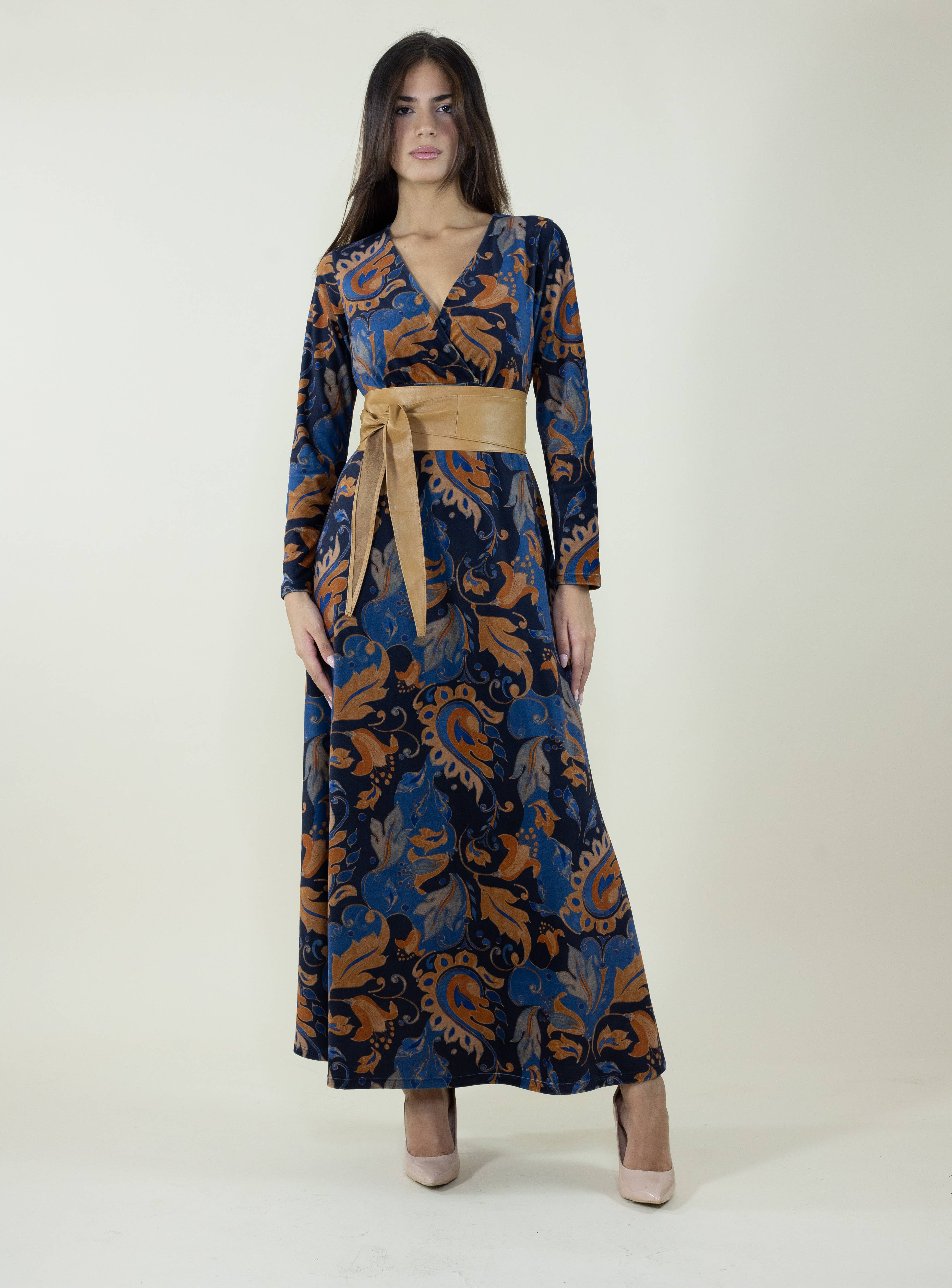 La Vie En Rose - C.I.D.A. s.r.l. - Wholesale Dress - Women's - Arabesque Blue Pattern Velvet Long Dress4