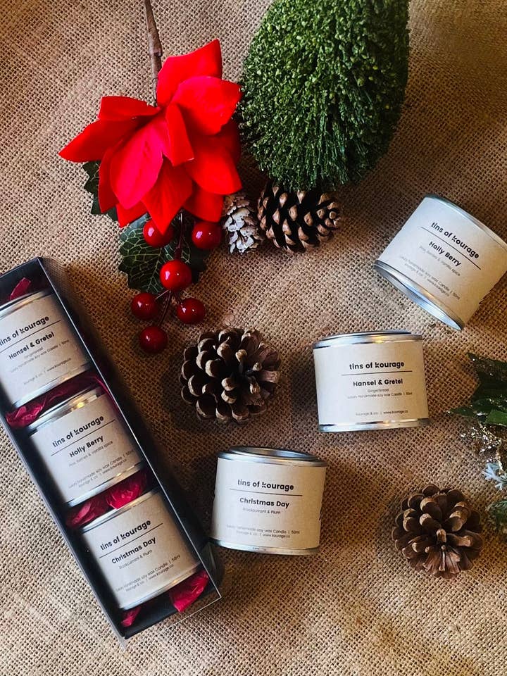 Christmas Candle Gift Pack | Scented Paint Tin Candles for wholesale by Kourage & co