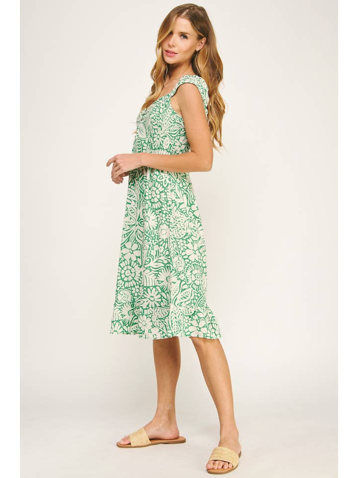 GR/CM ROBE MIDI IMPRIMÉE AIRY CHARM AVEC MANCHES ÉLASTIQUES en vente sur Faire