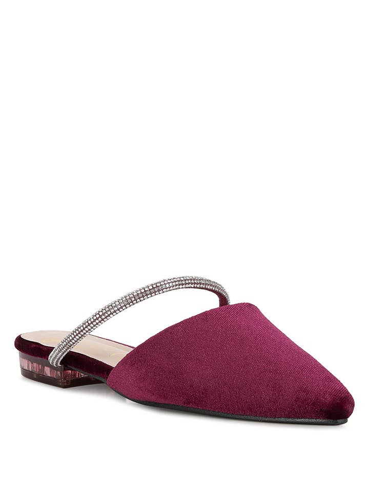 Turnon Velvet Diamante Detail Flat Mules for wholesale by Rag Company