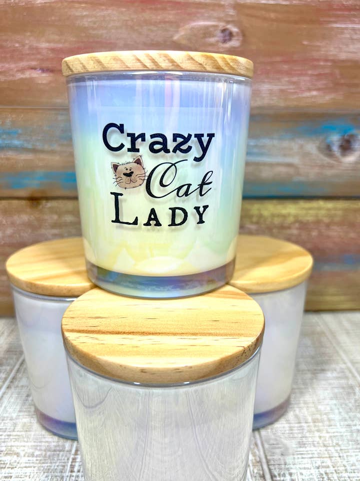 Crazy Cat Lady 10oz Iridescent Jar | Coconut Soy Candle for wholesale by Riley Roo Candles