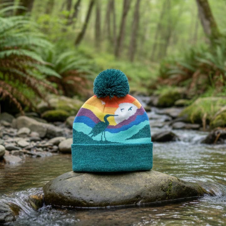 Great Blue Heron Kids Beanie Hat – Colorful Knit Winter Hat for Nature Lovers for wholesale by Northern Icons Creations INC