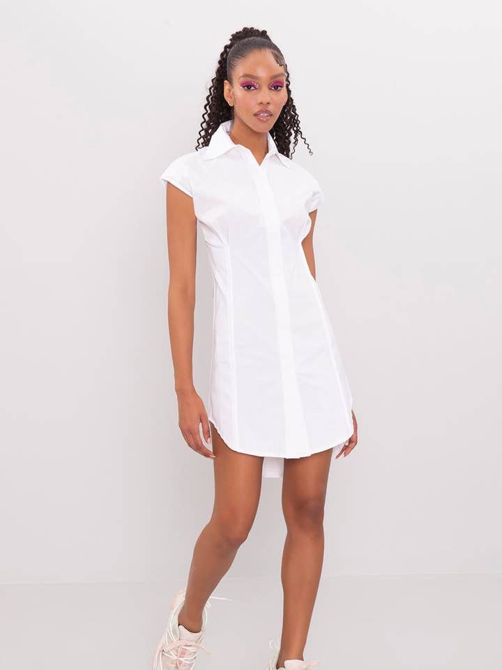 17832-Dropped Sleeve Shirt Dress - White for wholesale by BSL