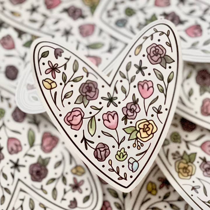 Floral Heart Sticker for wholesale by Wildflower Lettering