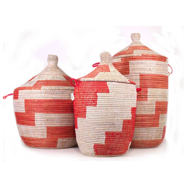 Senegalese Hamper - Red Alternating Stripe for wholesale by Mbare Home + Gift