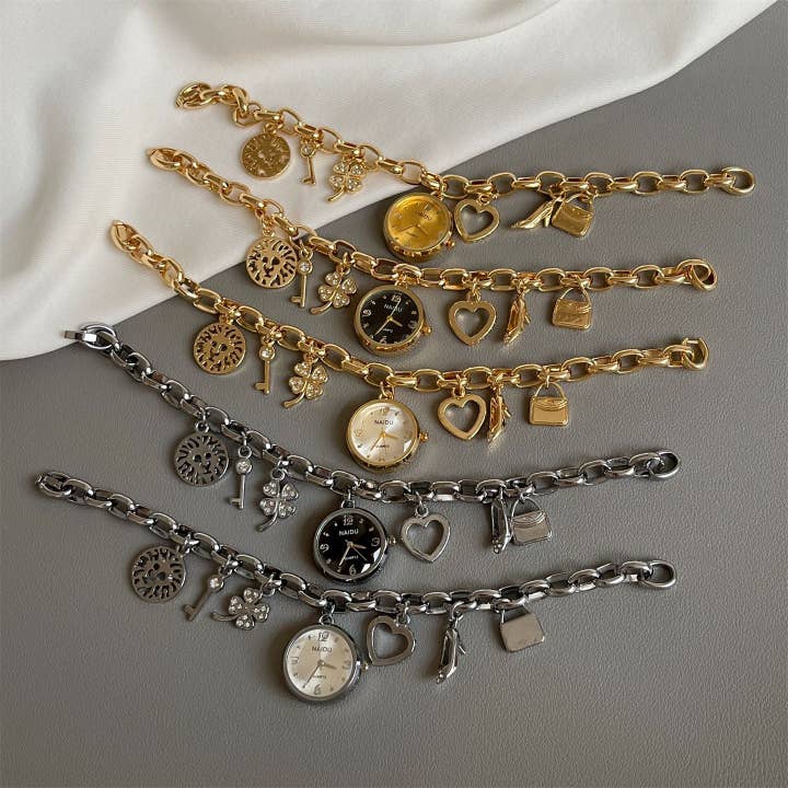 Dipped Shop - Wholesale Wrist Watch - Women's - Heart Pendant Charm Bracelet Quartz Watch DP25F7358