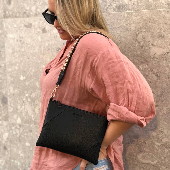 KESA + KONC Designer Handbags - Wholesale Bag strap – women's - Gold studded bag strap - Dalia Mid length2