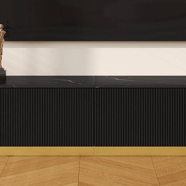 HOMYCASA DESIGN INC - Wholesale Console Table - ON-TREND Luxury Fluted TV Stand for TVs Up to 85', Faux Marble Tabletop Media Console with 4 Drawers, Curved Profile Design, Modern Entertainment Center with Gold Base for Living Room, Black14