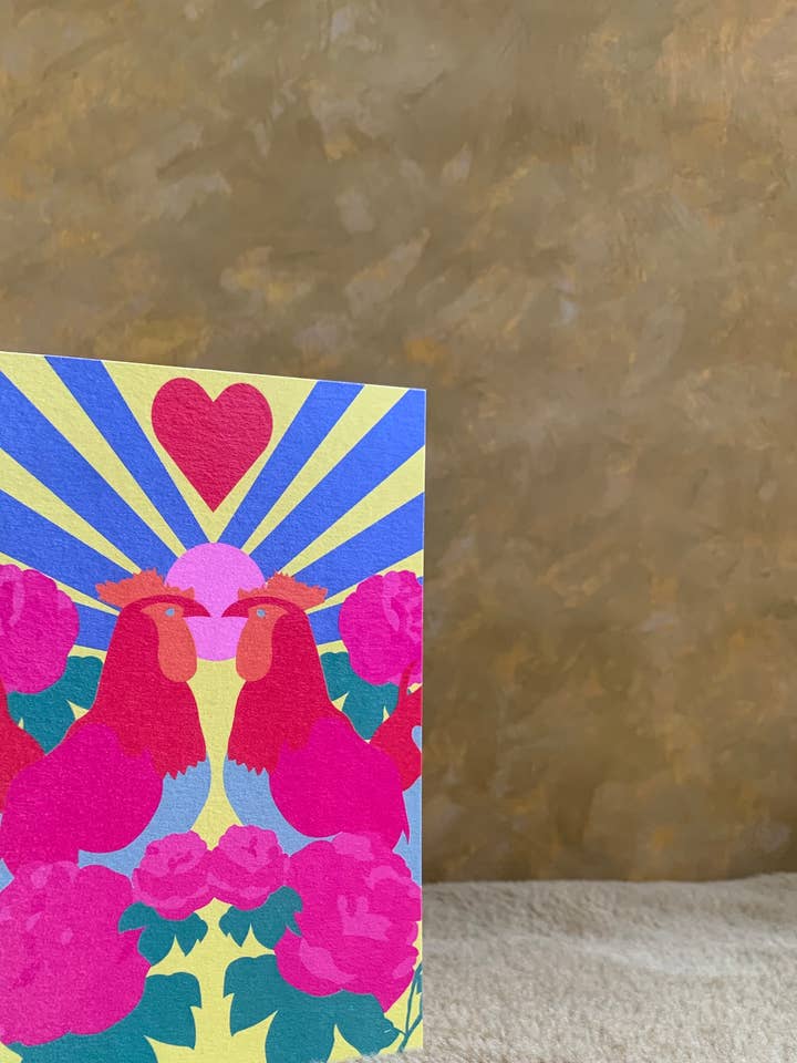 A6 kyllingekort, Haner i kærlighed lykønskningskort, for engroshandel hos Mahin Hussain