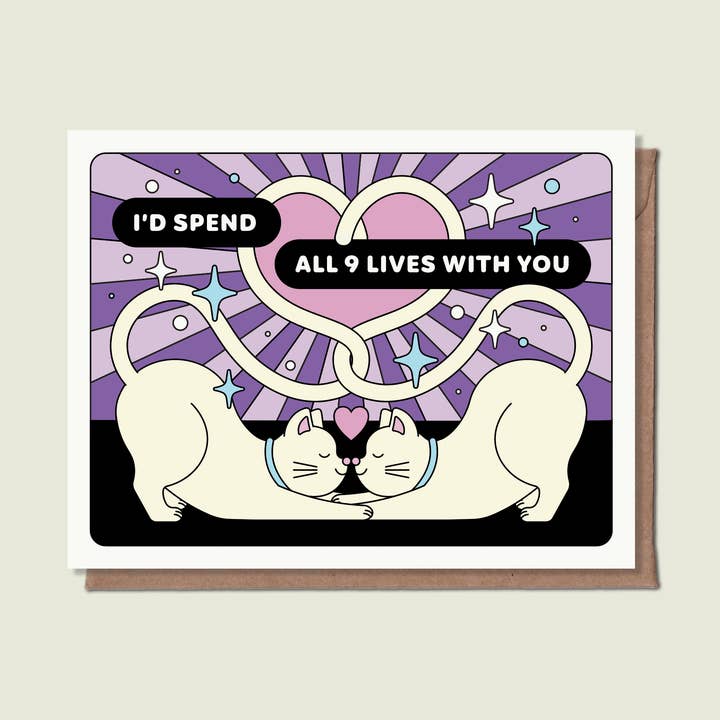 I'd Spend All 9 Lives With You Greeting Card for wholesale by Épée Lapin Studio