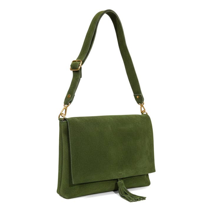 ZEEN - Wholesale Shoulder Bag - Women's - NEW LUNA Light Khaki Suede Leather Bag1