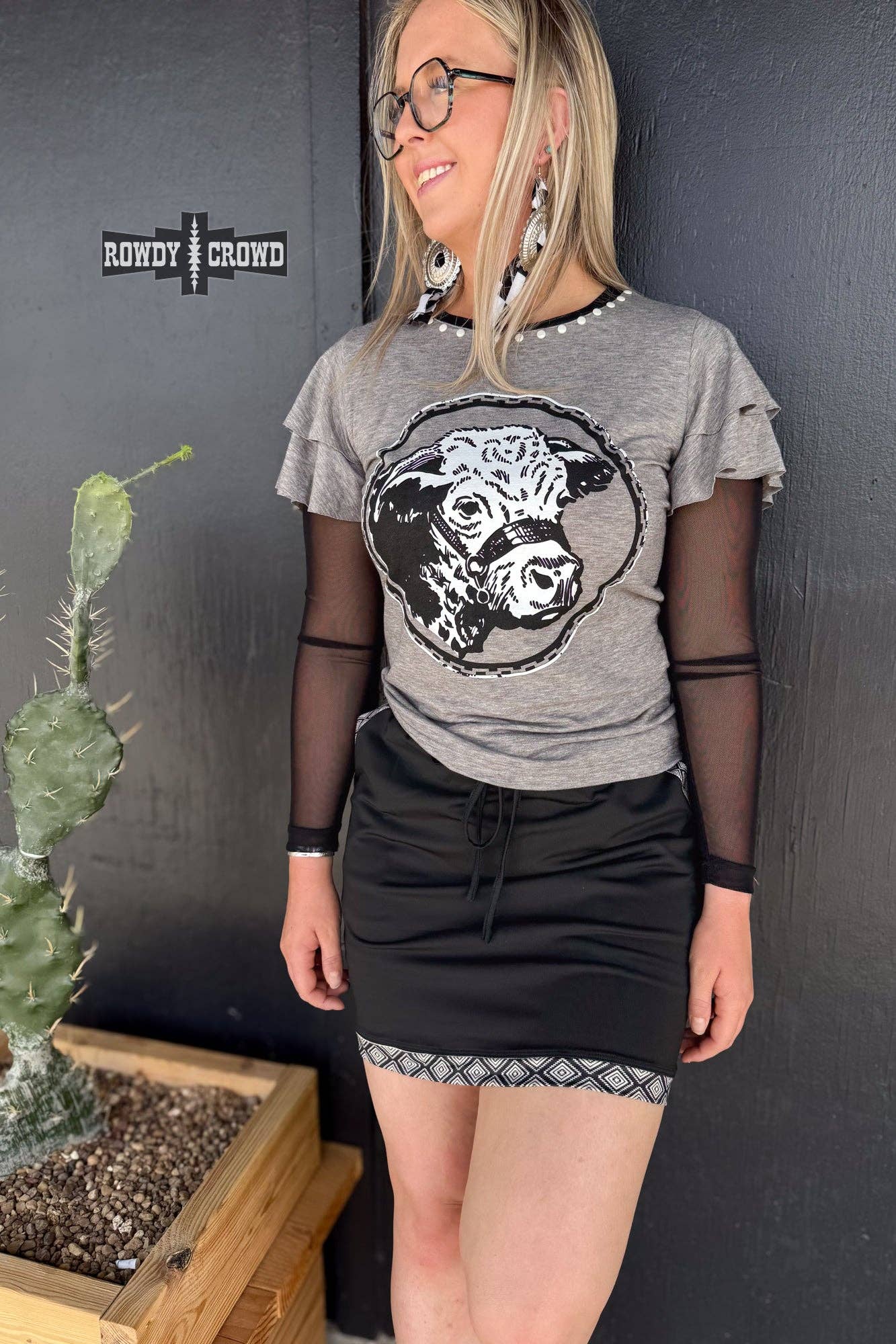 Rowdy Crowd Clothing – Engroshandel T-shirt med print - Dame – Howdy Hereford Meshærme Top5