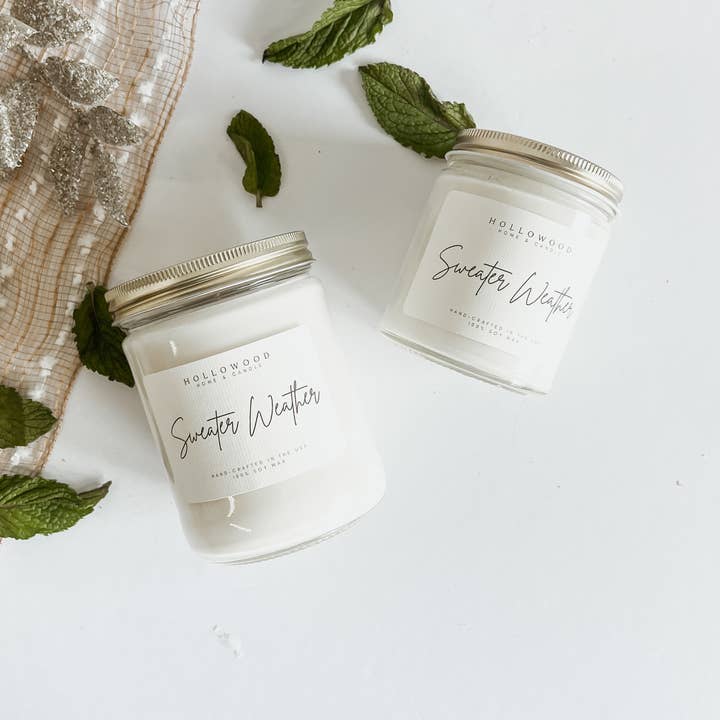 Hollowood Home and Candle - Wholesale Jar/Filled Candle - SWEATER WEATHER |FALL & HOLIDAY CANDLE | 100% SOY WAX | 8 OZ