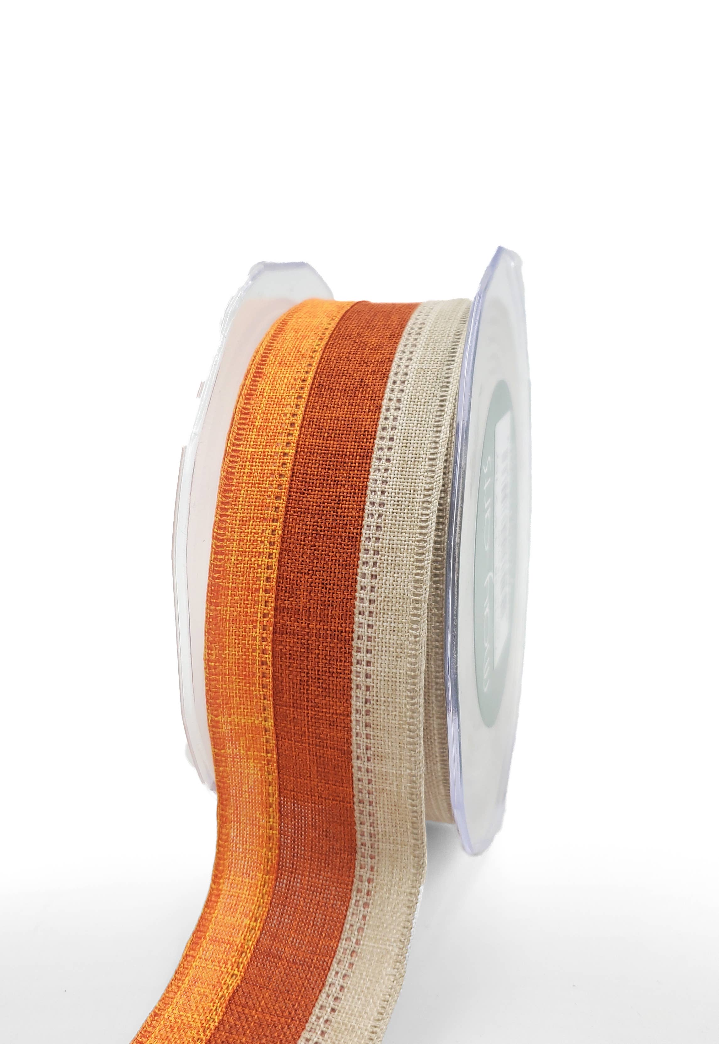 May Arts Ribbon - Wholesale Ribbon - Gift Wrapping - 1.5 Inch Wired Natural & Orange Tri-Color Faux Linen Ribbon0