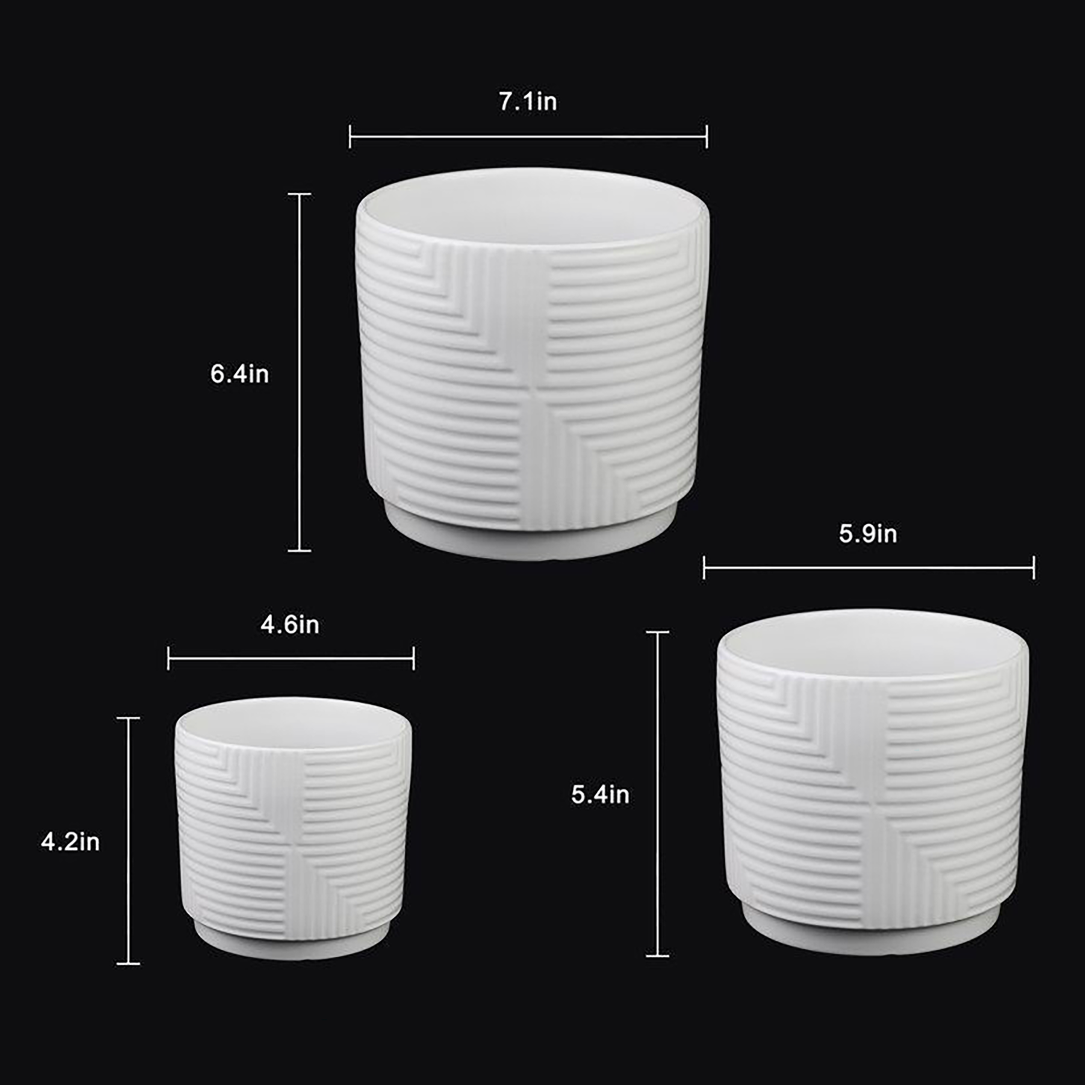 Florinia - Wholesale Plant Pot - 3-Piece White Stoneware Planter Set with Geometric Line Design4