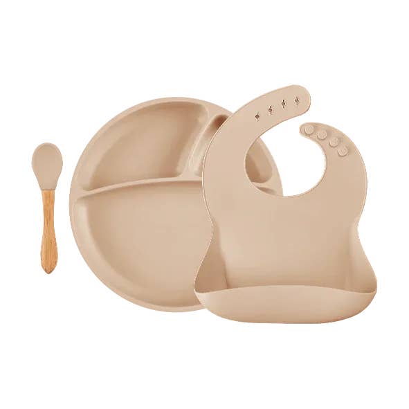 MinikOiOi BLW SET II Silicone Feeding Set (Bib+Plate+Spoon) for wholesale by Gifterria LLC