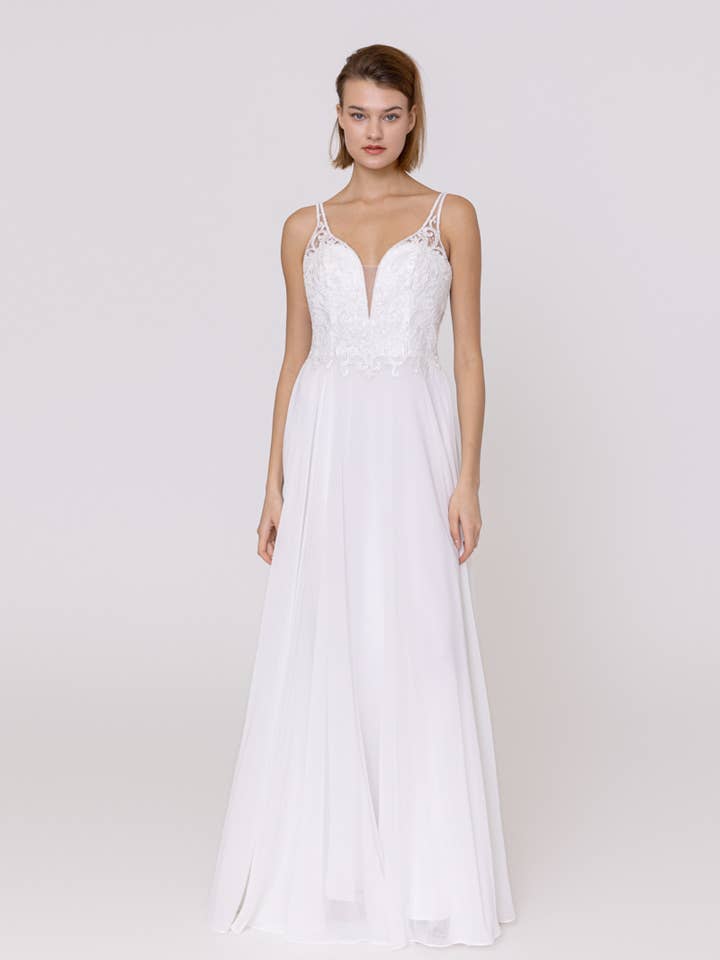 Alice'Desir - Wholesale Gown - Women's - A-line dress with V-neck, floor-length, lace