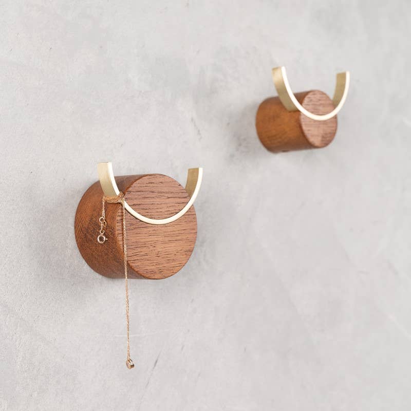 NAMUOS - Wholesale Wall Hook - Wooden wall hook DEER - Walnut, Brass, 2 sizes2