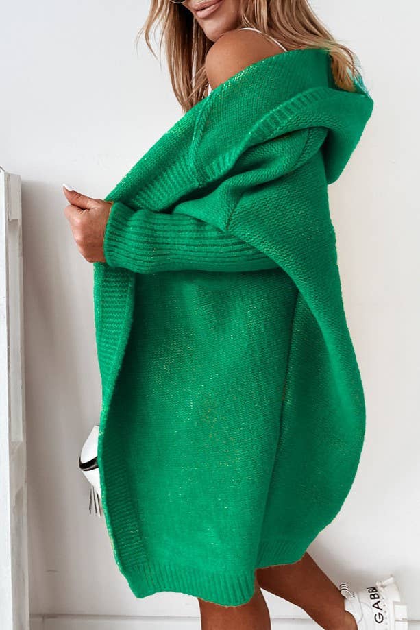 Rosa Clothing - Wholesale Cardigan - Women's - Plain exposed seam Hooded knit long cardigan coat13