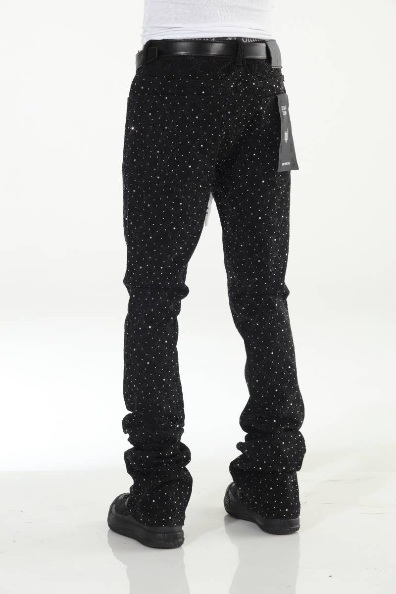 Stylo - Wholesale Jeans - Men's - Black Rhinestone Covered Stacked Flare6
