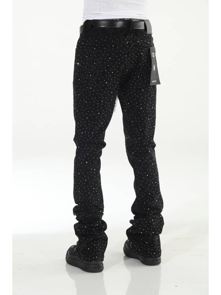 Stylo - Wholesale Jeans - Men's - Black Rhinestone Covered Stacked Flare6