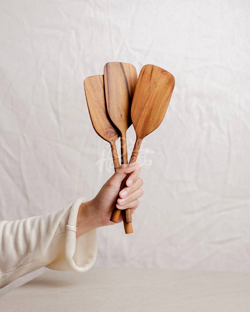 Bali Harvest – Utensílios para servir por atacado – Conjunto de espátula de madeira de teca - servidor de salada de colher de mistura5